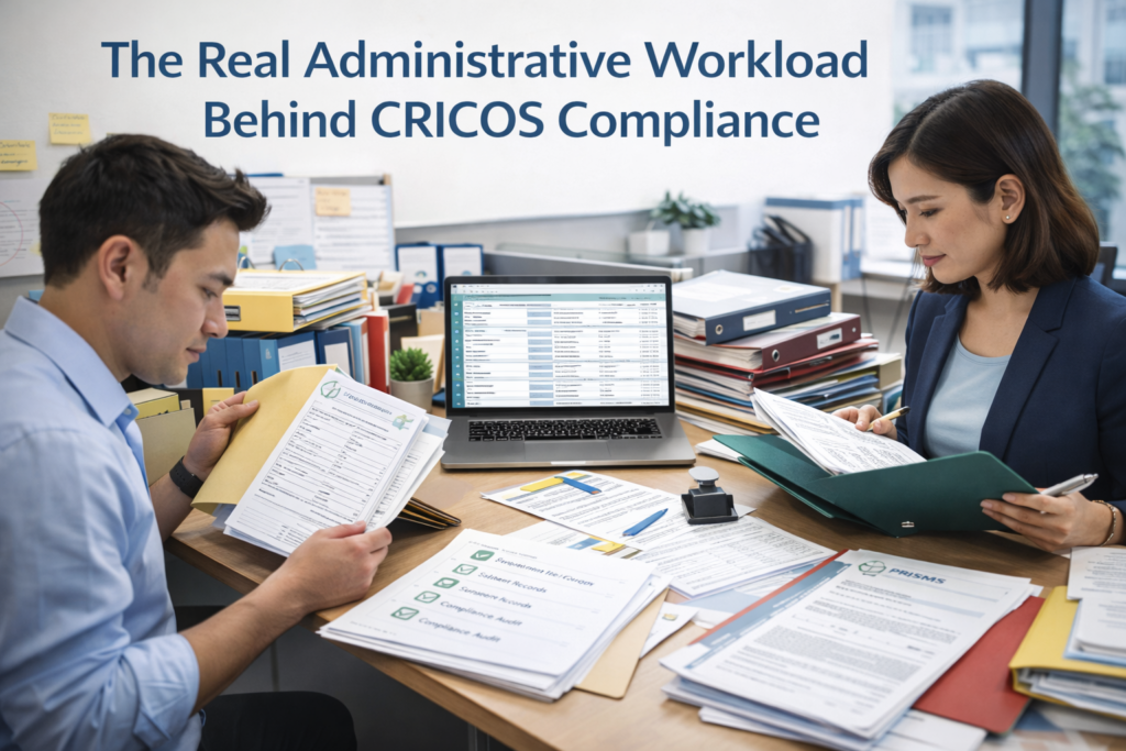 Admin staff updating PRISMS for CRICOS compliance